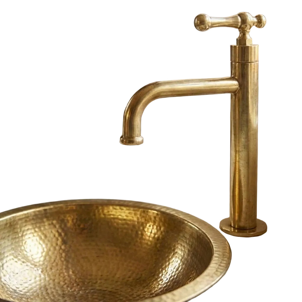 Victorian Style Brass Bathroom Faucet – Unlacquered Solid Brass Sink Tap - Brasska
