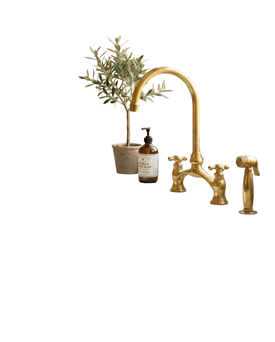 Victorian Unlacquered Brass Bridge Faucet With Side Sprayer - Brasska