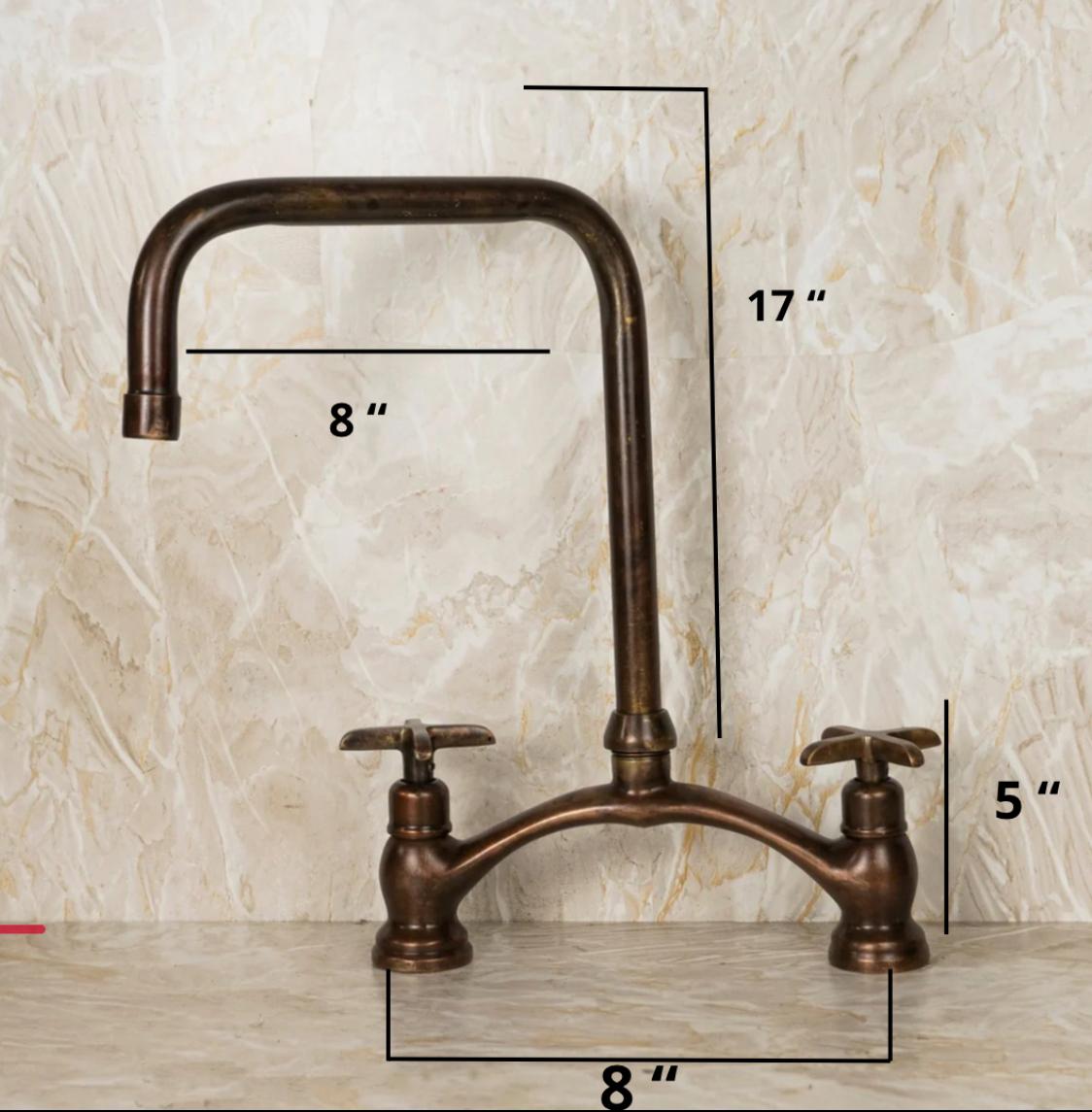 Vintage Red Copper Kitchen Faucet with dual cross handles, made of brass, showcasing a classic design and durable finish by Brasska