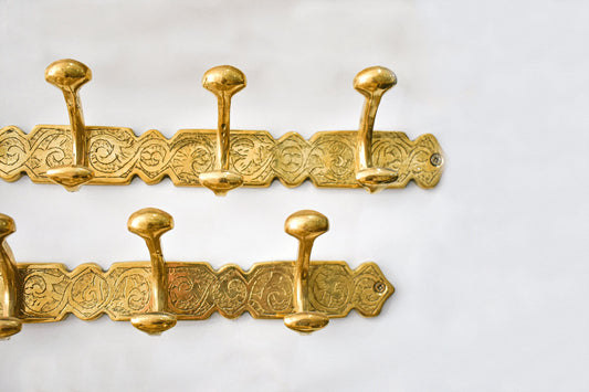 Engraved Brass Wall Hooks – Handmade Unlacquered Coat Rack Vintage Hanger