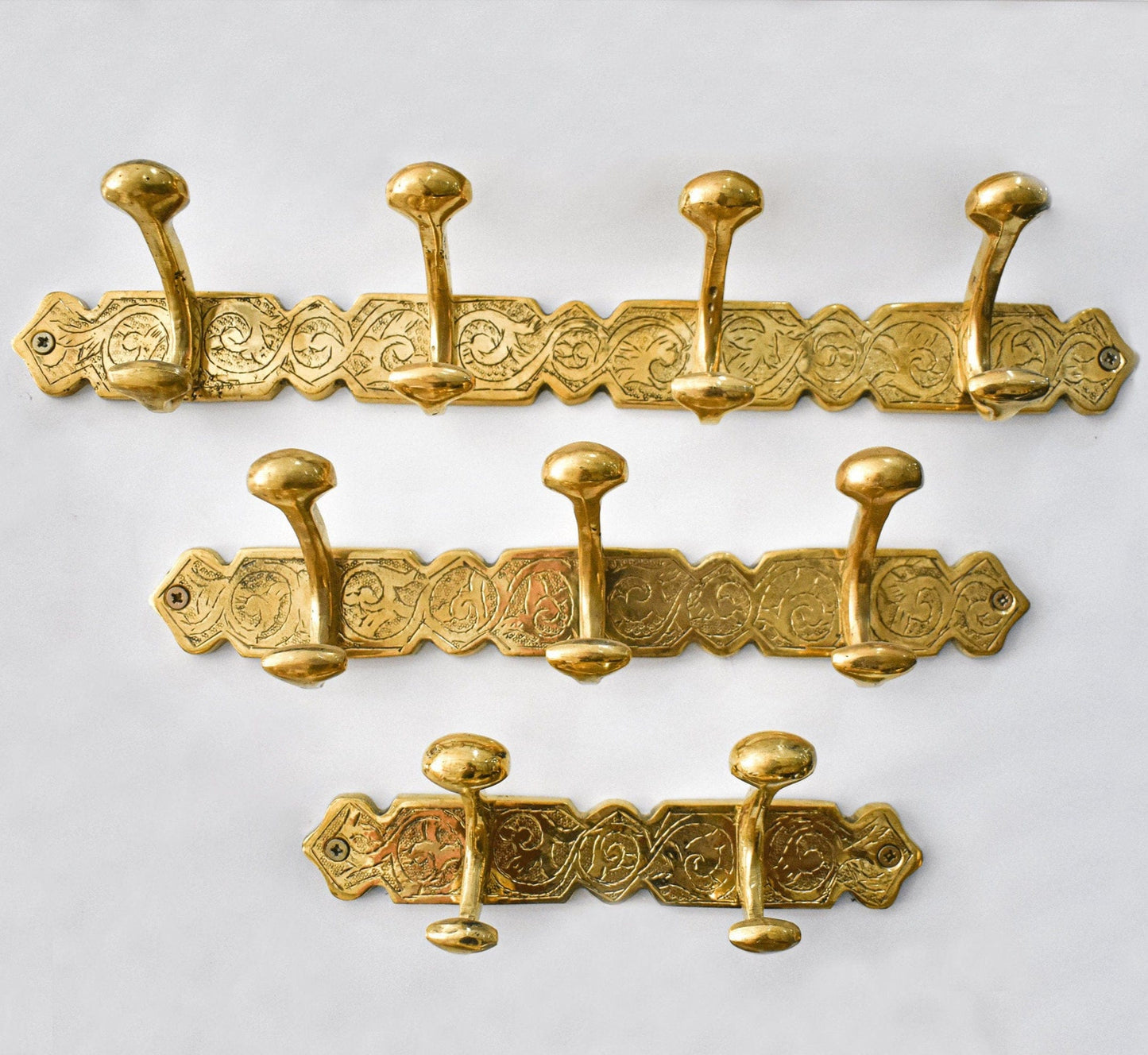 Engraved Brass Wall Hooks – Handmade Unlacquered Coat Rack Vintage Hanger