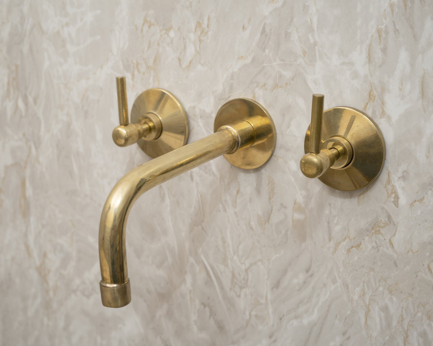 Traditional Unlacquered Brass Wall Mounted Faucet With Lever Handles