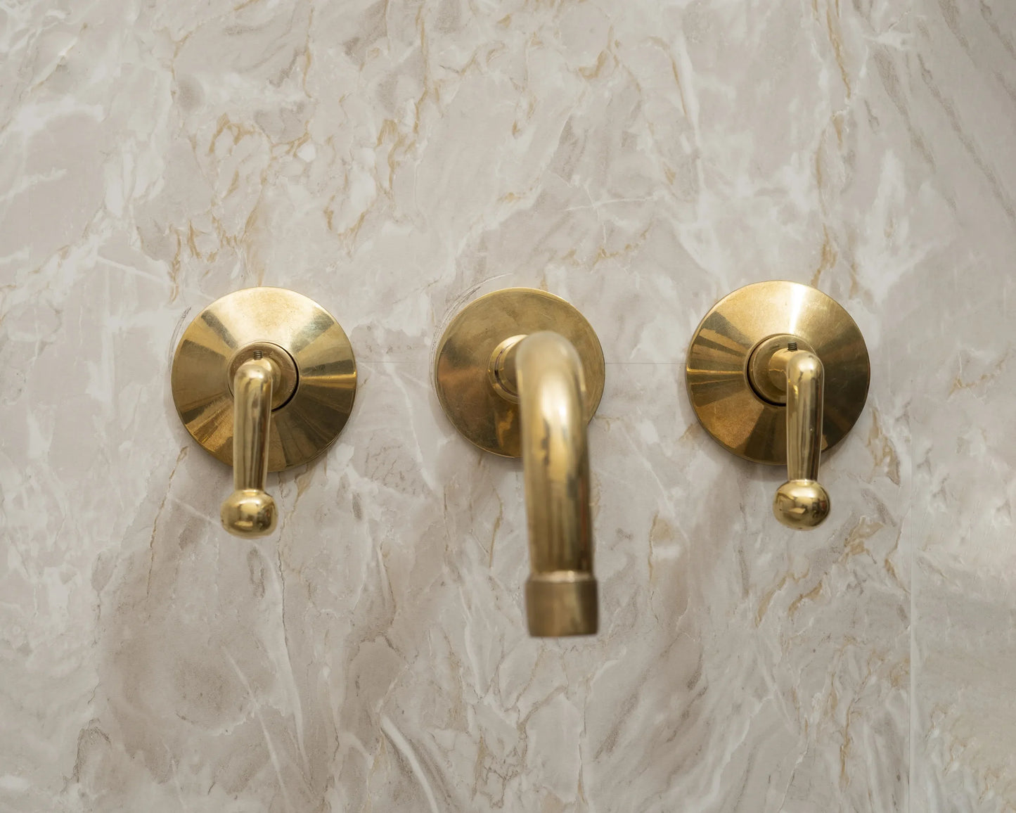 Unlacquered Brass 3-Hole Wall Mounted Bathroom Sink Faucet