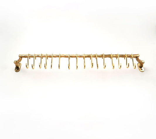 Unlacquered Brass Pot Rail – Handmade Wall Mounted Kitchen Rack with Hooks