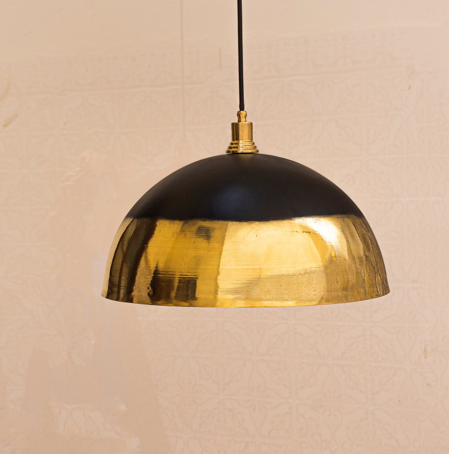 Brass Light Fixture Dome Unlacquered Brass and Black Pendant Light Island Kitchen