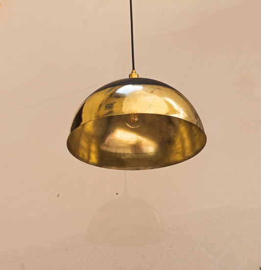 Brass Light Fixture Dome Unlacquered Brass and Black Pendant Light Island Kitchen