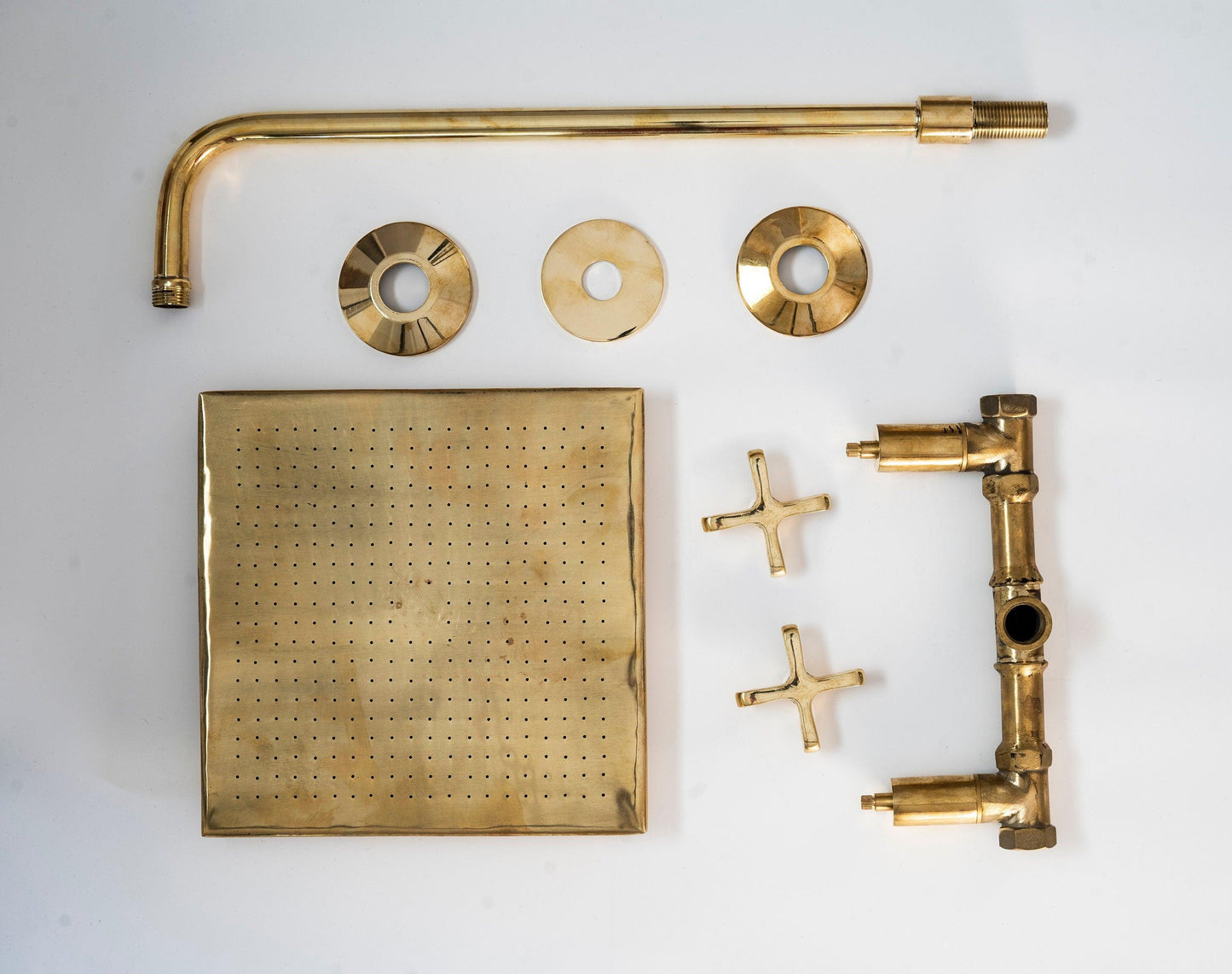 Solid Unlacquered Brass Shower Set with Handles & Rough-In Valve