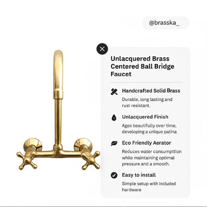 Vintage Brass Wall-Mount Kitchen Faucet – 8” Spread | Brasska
