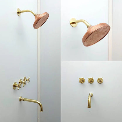 Brasska Unlacquered Brass Shower System – Wall Mounted with Tub Spout & Cross Handle