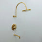 Brasska Unlacquered Brass Shower System with Tub Spout and Round Rainfall Shower Head