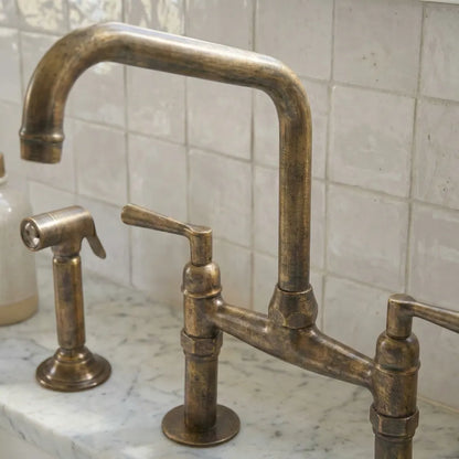 Handmade Antique Brass Bridge Kitchen Faucet