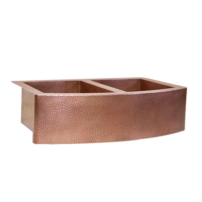 Handmade Double Bowl Copper Farmhouse Sink – Curved Apron Front