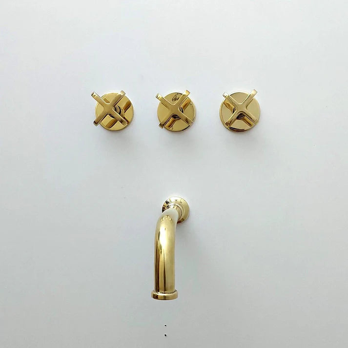 Brasska Unlacquered Brass Shower System – Wall Mounted with Tub Spout & Cross Handle