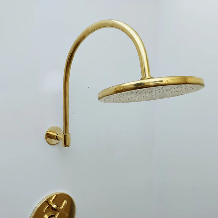 Brasska Unlacquered Brass Shower System with Tub Spout and Round Rainfall Shower Head
