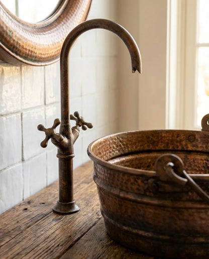Aged Copper Hammered Bucket Bathroom Sink