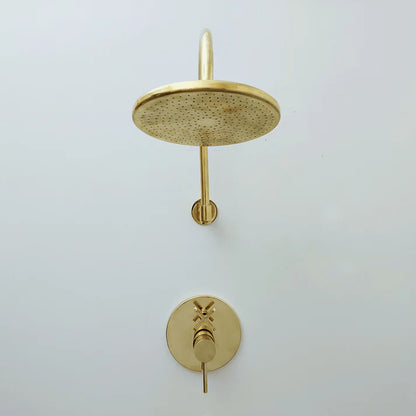 Brasska Unlacquered Brass Shower System with Tub Spout and Round Rainfall Shower Head