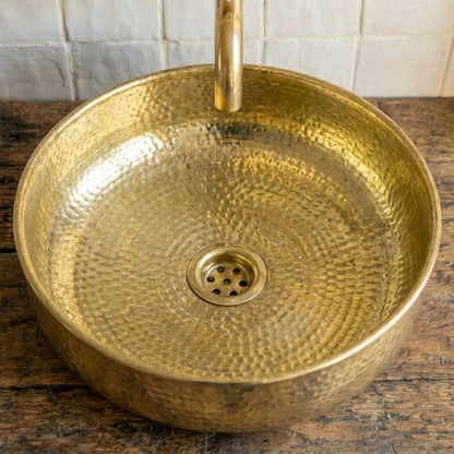Hand-Hammered Unlacquered Brass Vessel Sink – Round Artisan Bathroom Basin