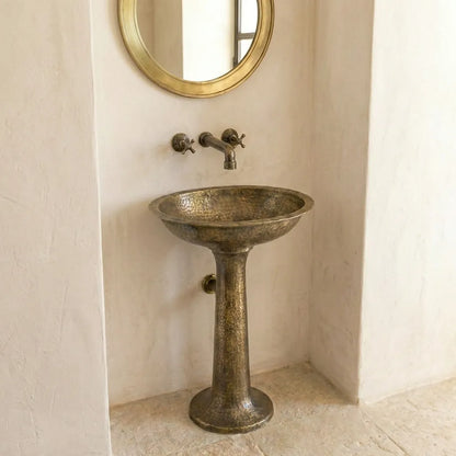 Freestanding Vintage Patina Brass Pedestal Sink – Handmade Old-World Bathroom Sink