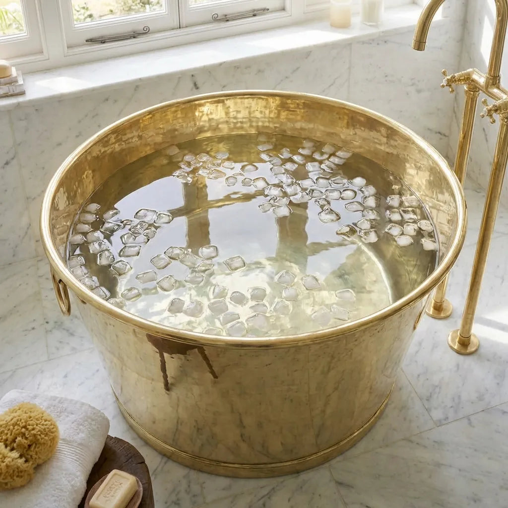 Handmade Solid Brass Ice Bath Tub – Luxury Hammered Cold Plunge