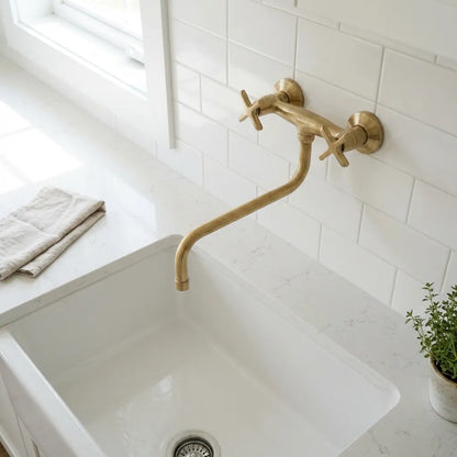 Unlacquered Brass Wall Mounted Kitchen Faucet