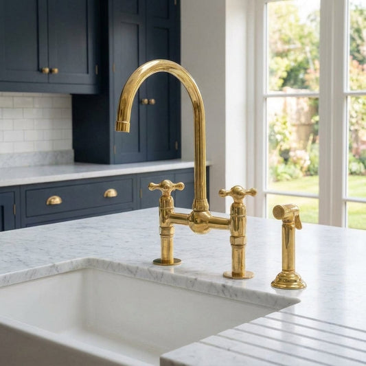 Luxury Unlacquered Brass Bridge Faucet Island Kitchen