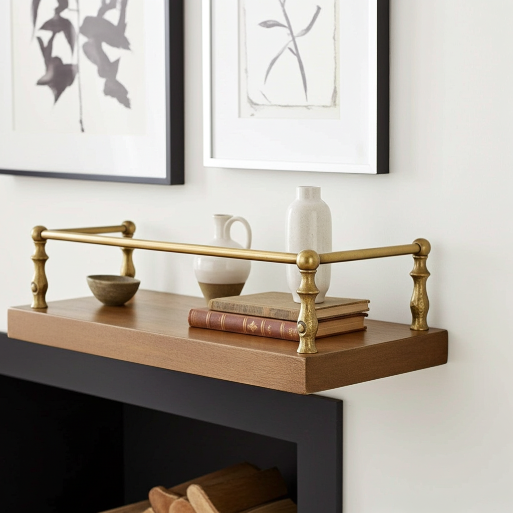 Hammered Brass Gallery Rail – Unlacquered Solid Brass Shelf Guard for Kitchen & Display