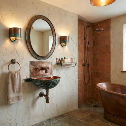 Oxidized Copper Wall Mounted Bathroom Sink With Mixer Faucet