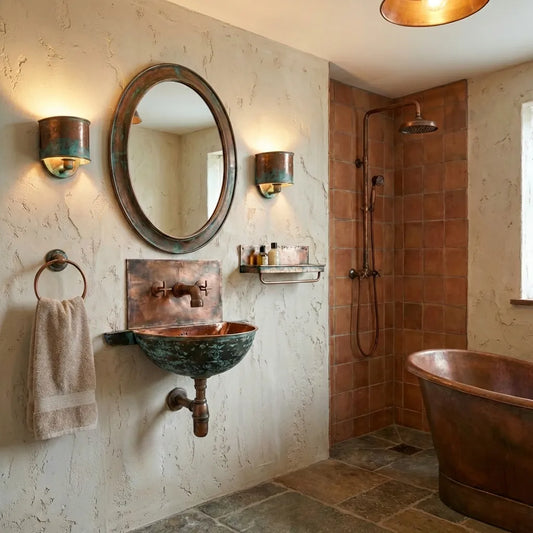 Oxidized Copper Wall Mounted Bathroom Sink With Mixer Faucet