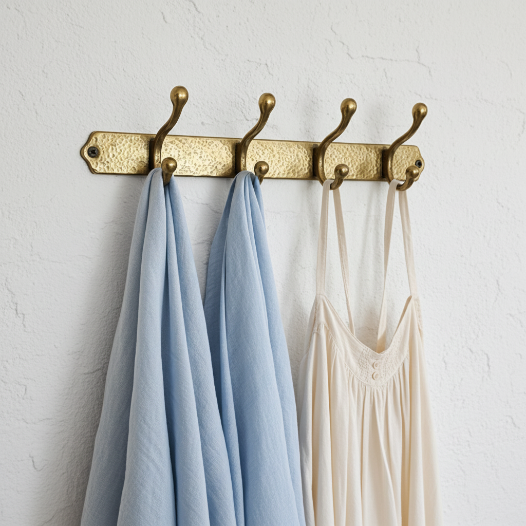 Hammered Solid Brass Wall Hooks – Handmade Unlacquered Coat Rack