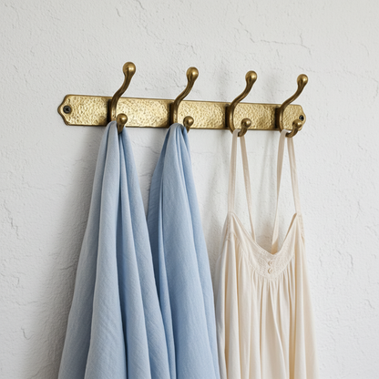 Hammered Solid Brass Wall Hooks – Handmade Unlacquered Coat Rack