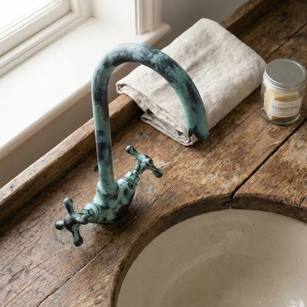 Oxidized Brass Gooseneck Bathroom Faucet with Luxurious Patina