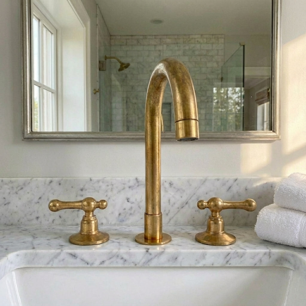Patina Brass Widespread Bathroom Faucet with Cross Handles