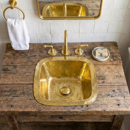 Square Hammered Brass Undermount Sink – Solid Unlacquered Brass Basin