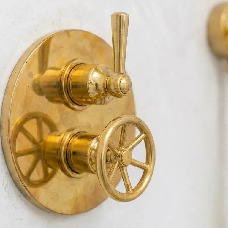 Unlacquered Brass Thermostatic Mixer Shower System –Rain Head with Handheld