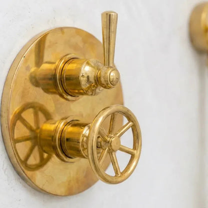 Unlacquered Brass Thermostatic Mixer Shower System –Rain Head with Handheld