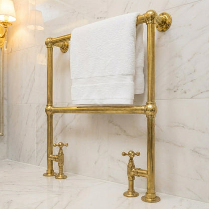 Unlacquered Brass Vertical Traditional Towel Rail Radiator
