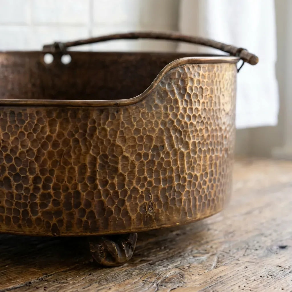 Rustic Brass Vessel Sink – Hand Hammered Round Aged Bathroom Basin