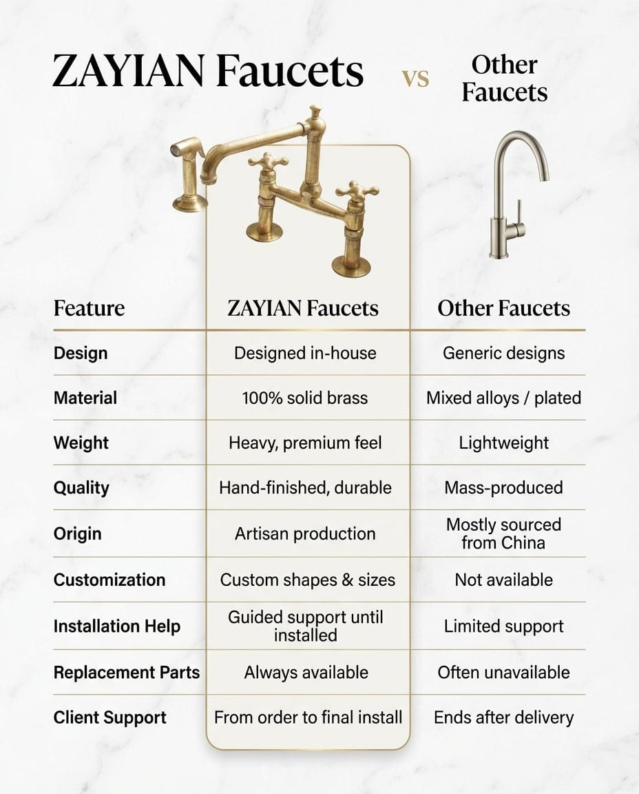 Old-World Unlacquered Brass Bridge Faucet With Traditional Design
