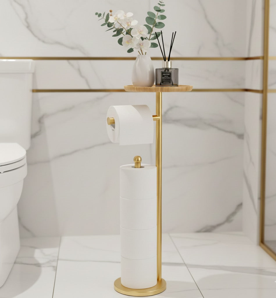 Luxury Brass Toilet Paper Stand – Multi-Roll Storage + Top Shelf
