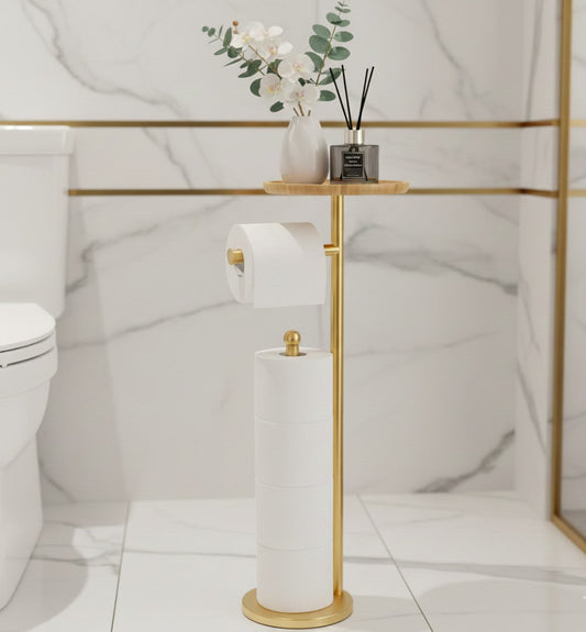 Luxury Brass Toilet Paper Stand – Multi-Roll Storage + Top Shelf