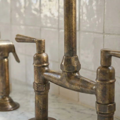 Handmade Antique Brass Bridge Kitchen Faucet