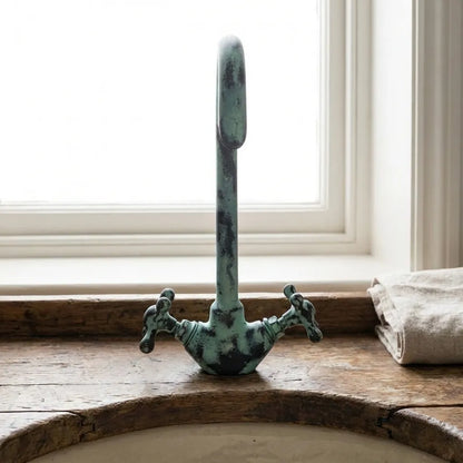 Oxidized Brass Gooseneck Bathroom Faucet with Luxurious Patina