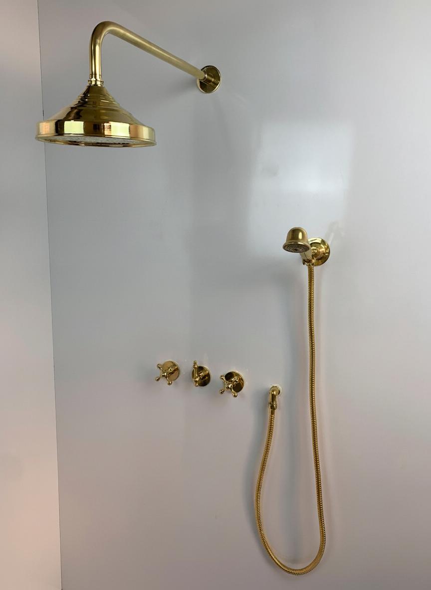 Premium Unlacquered Brass Wall-Mount Shower System with Handheld Sprayer