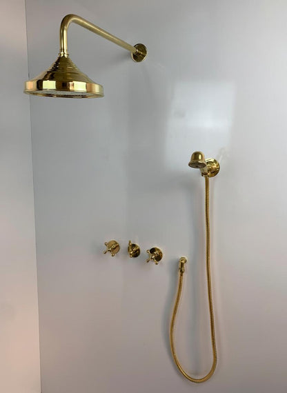 Premium Unlacquered Brass Wall-Mount Shower System with Handheld Sprayer