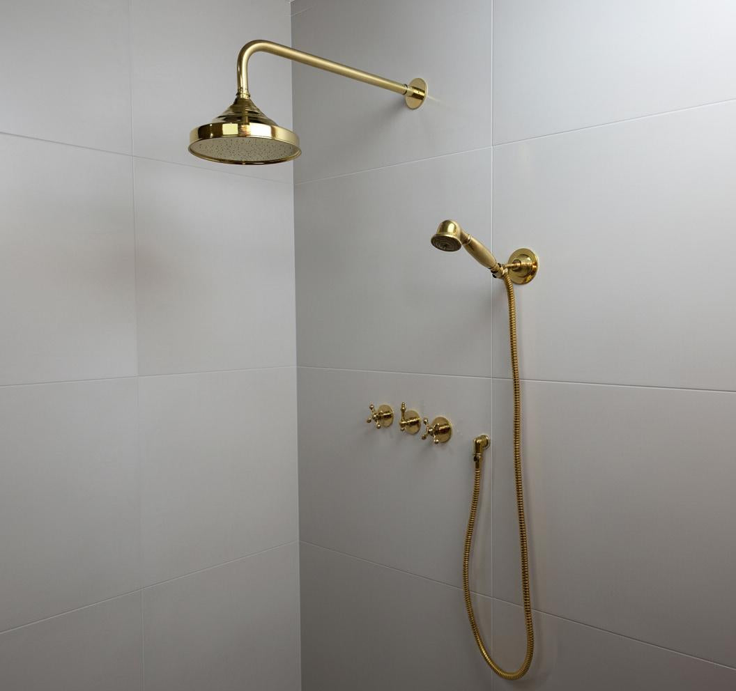 Premium Unlacquered Brass Wall-Mount Shower System with Handheld Sprayer