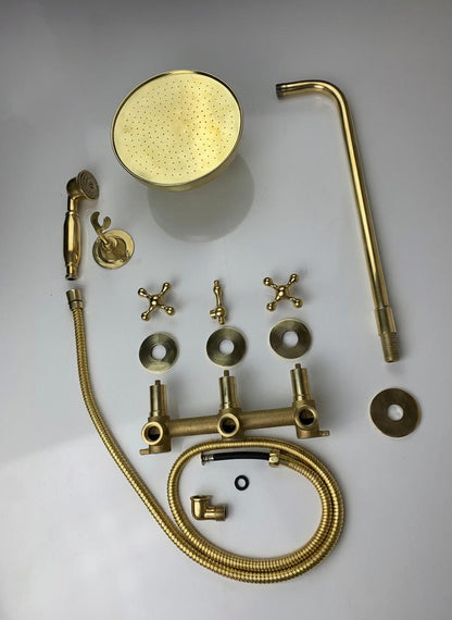 Premium Unlacquered Brass Wall-Mount Shower System with Handheld Sprayer