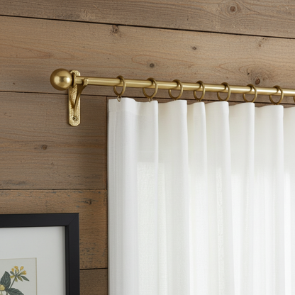 Handmade Unlacquered Brass Curtain Rod – Solid Brass Window Rod with Rings & Ball Finials