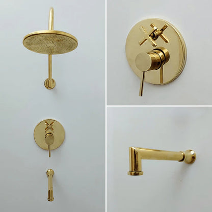 Brasska Unlacquered Brass Shower System with Tub Spout and Round Rainfall Shower Head