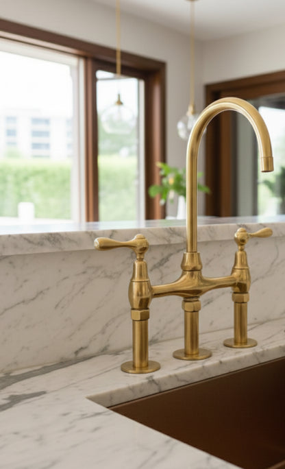 Unpainted Brass 3 Holes Bridge Faucet