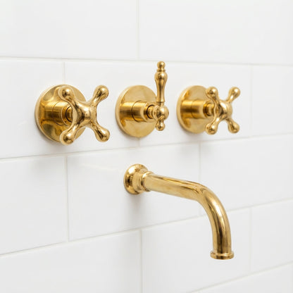Unlacquered Brass Exposed Shower System with Handheld Tub Faucet